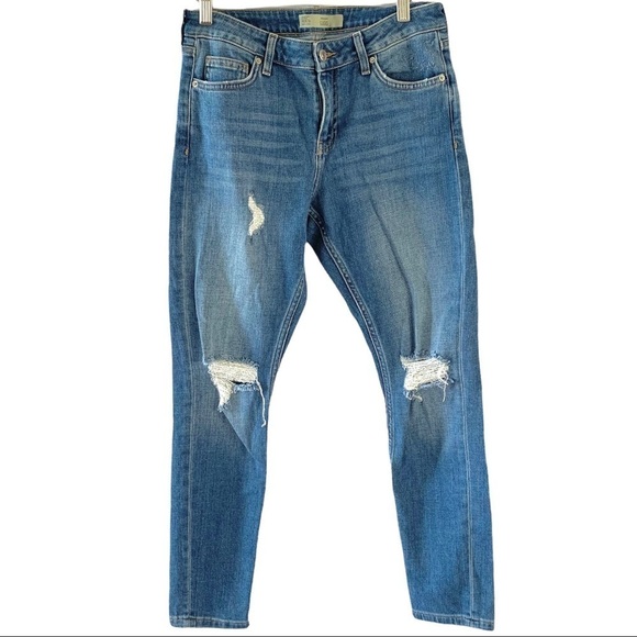TOPSHOP Moto Lucas ripped distress crop summer jeans women size 26 - Picture 1 of 11